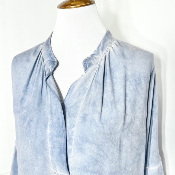 Anthropologie Blue Tie Dye 3/4 Sleeve High-Low Chambray Tunic Shirtdress - Picture 3 of 10
